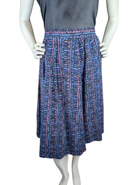 Vintage Abstract Pleated Midi Skirt Boho Artsy Eclectic Size M/30" Waist